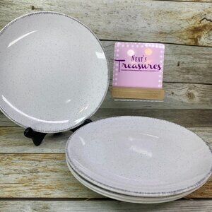 Urban Loft LIAM Speckled White Brushed Edge Coupe 8" Ceramic Salad Plates Set 4